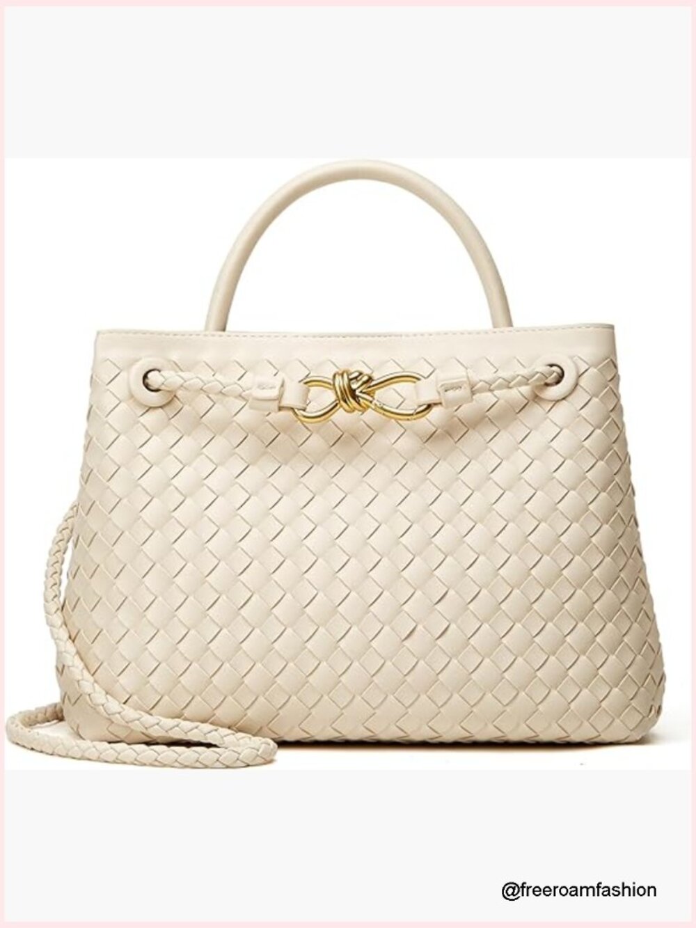 Large Vegan Leather Woven Tote Bag Shoulder Purse Travel Satchel